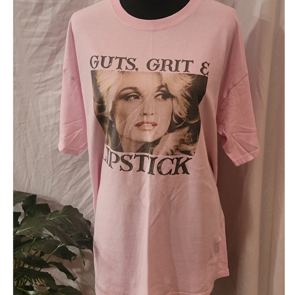 Dolly Parton Guts Grit & Lipstick Pink Graphic T-Shirt XL Country Music Tee